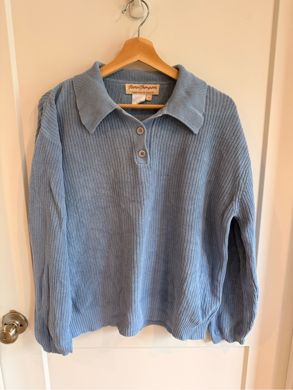 Vintage Natural Fibers Light Blue Knit Polo Sweater